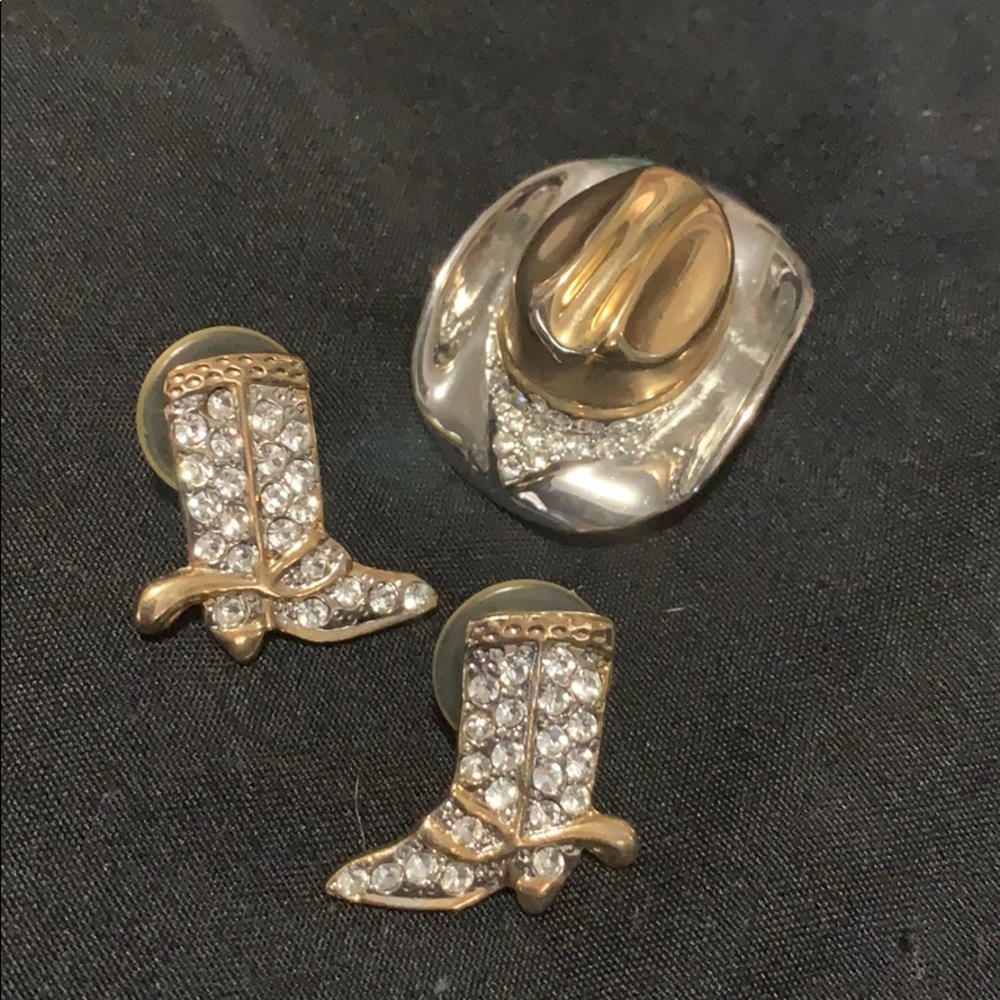 Country Sparkle, Hat and Boots Pin and Earings